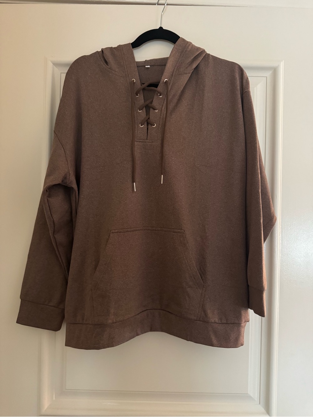 Men's Brown Lace-Up Hoodie Sweatshirt